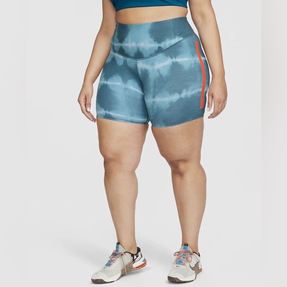 Nike One Luxe Women's 7" Mid-Rise Training Shorts Teal White Plus Size 2X NWT